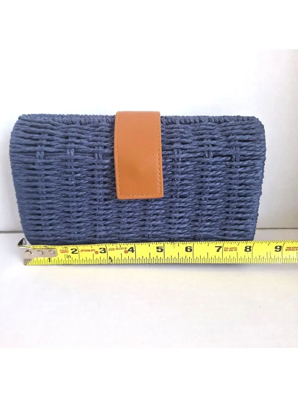 NWOT Shiraleah Blue Wicker Clutch Crossbody Blue Leather Gold Chain